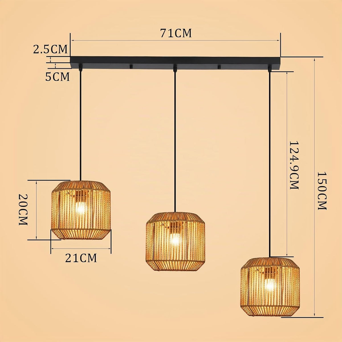 ZMH Pendelleuchte Boho Hängelampe Rattan Lampe Hängend Höhenverstellbar