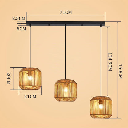 ZMH Pendelleuchte Boho Hängelampe Rattan Lampe Hängend Höhenverstellbar