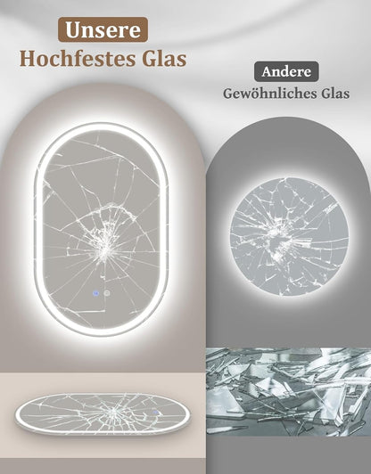 ZMH Oval Badspiegel Mit Beleuchtung,50x80 cm LED Bad Wand Spiegel Ovale