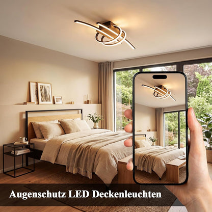 ZMH LED Deckenlampe Wohnzimmer Holz Deckenleuchte Schwarz Wohnzimmerlampe
