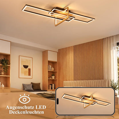 ZMH Deckenlampe Wohnzimmer LED Deckenleuchte Holz Schwarz Schlafzimmerlampe