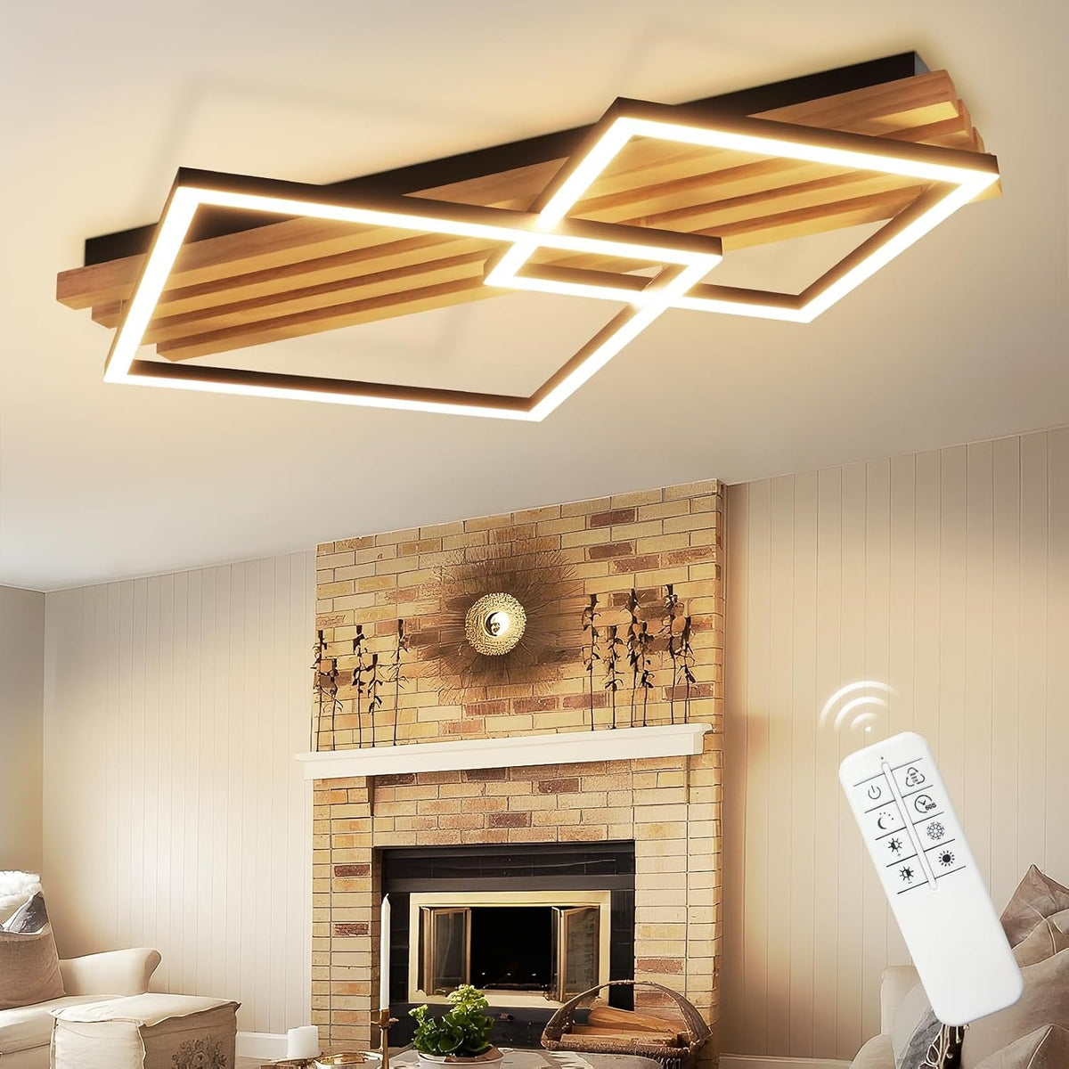 ZMH LED Deckenlamape Holz Deckenleuchte Dimmbar 55CM Schlafzimmer Lampe