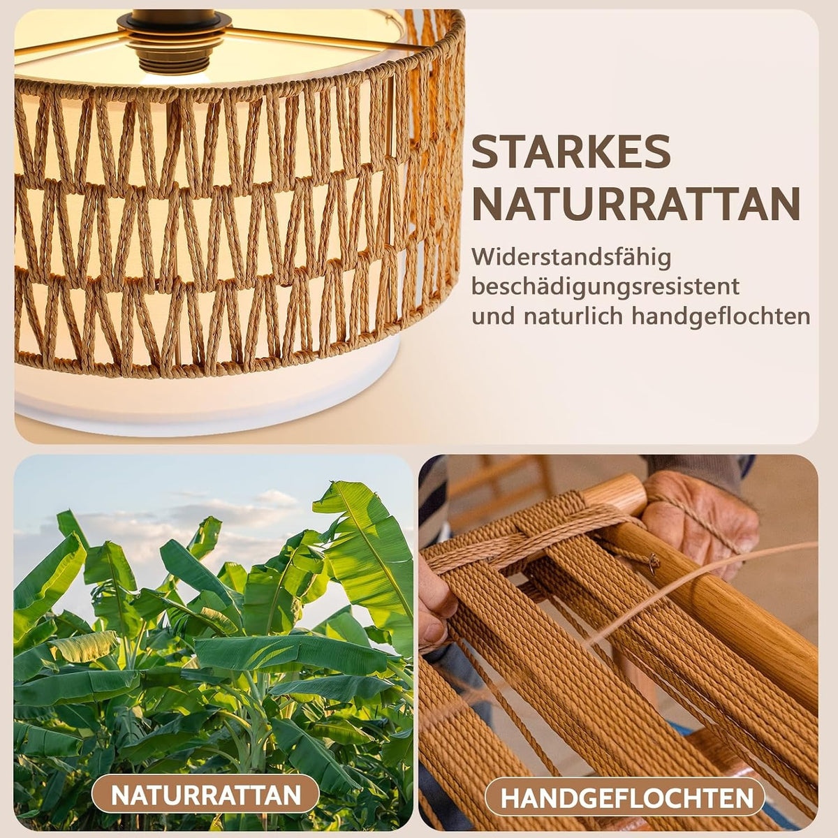 ZMH Gold Bogenlampe Wohnzimmer boho Stehlampe Rattan 3000K - 6500K