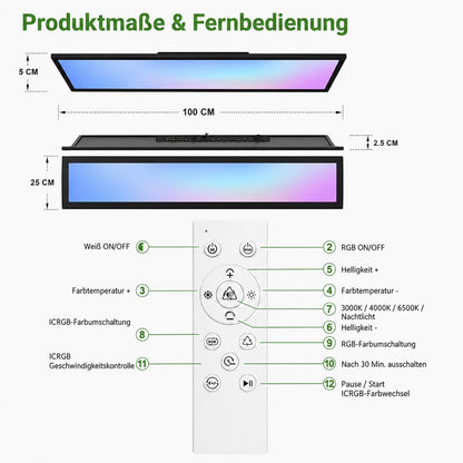 ZMH LED Panel 100x25 Cm Schwarz, LED Deckenleuchte 24 W, Deckenlampe Wohnzimmer