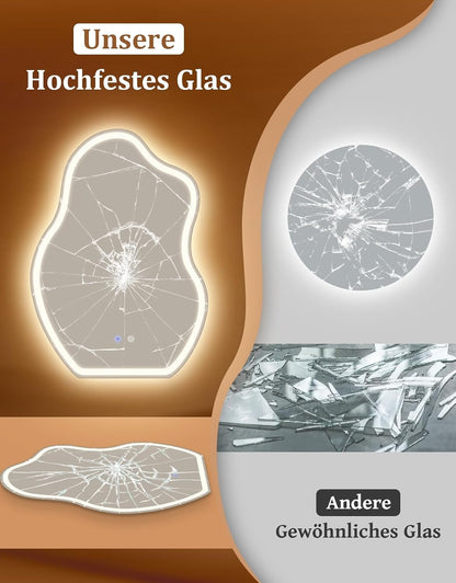 ZMH Asymmetrisch Badspiegel Mit Beleuchtung,60x80cm LED Bad Wandspiegel