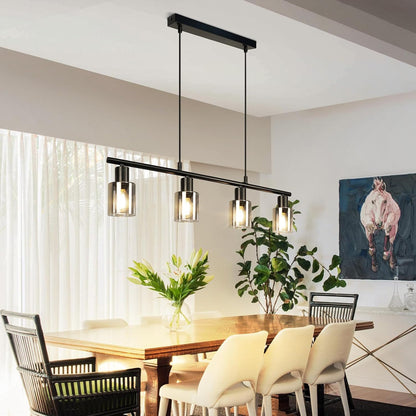ZMH Hängelampe 4 flammig Pendelleuchte esstisch - Vintage Esstischlampe | hängend Schwarz industrial Hängeleuchte Glas E14 retro Esszimmerlampe Pendellampe für Esszimmer Küche (Ohne Leuchtmittel)