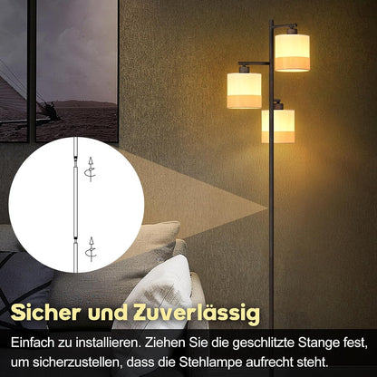 ZMH Stehlampe Wohnzimmer Stehleuchte Vintage Stoff Standlampe 3 Flammig