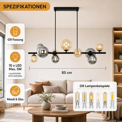 ZMH Pendelleuchte Esstisch Hängelampe Glas Esszimmerlampe 10 Flammig