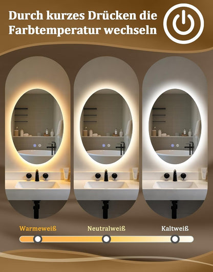 ZMH Oval Badspiegel Mit Beleuchtung,60x80 cm LED Bad Wand Spiegel Ovale