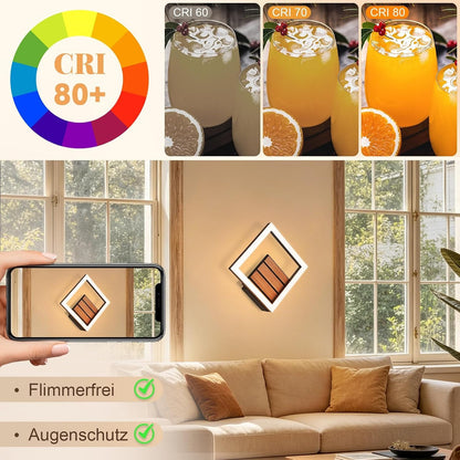 ZMH LED Wandleuchte Innen 17CM Wandlampe in Holzoptik Modern Flurlampe