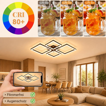 ZMH LED Deckenleuchte Wohnzimmer Deckenlampe 66CM Schwarz Wohnzimmerlampe