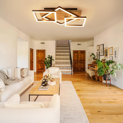 ZMH LED Deckenleuchte Holz Deckenlampe Wohnzimmer Dimmbar 3 Eckige Modern
