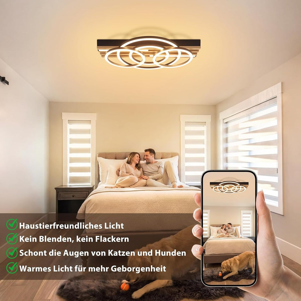 ZMH  LED Deckenleuchte Holz Dimmbar 50cm Deckenlampe Wohnzimmerlampe Modern