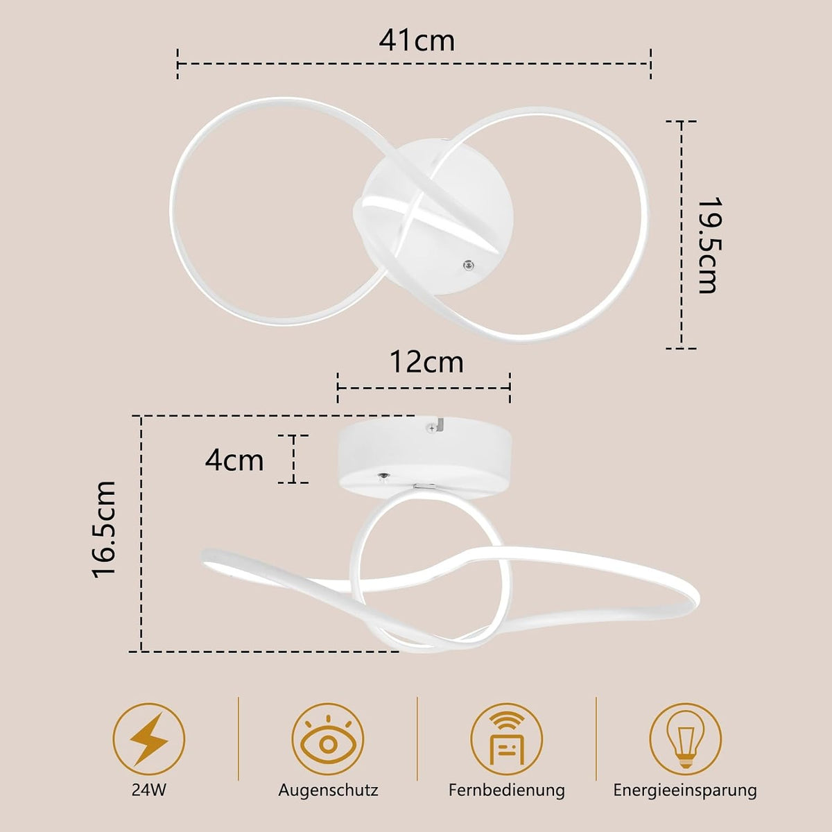 ZMH LED Deckenlampe Schlafzimmer Deckenleuchte 24W Modern Küchenlampe Weiß