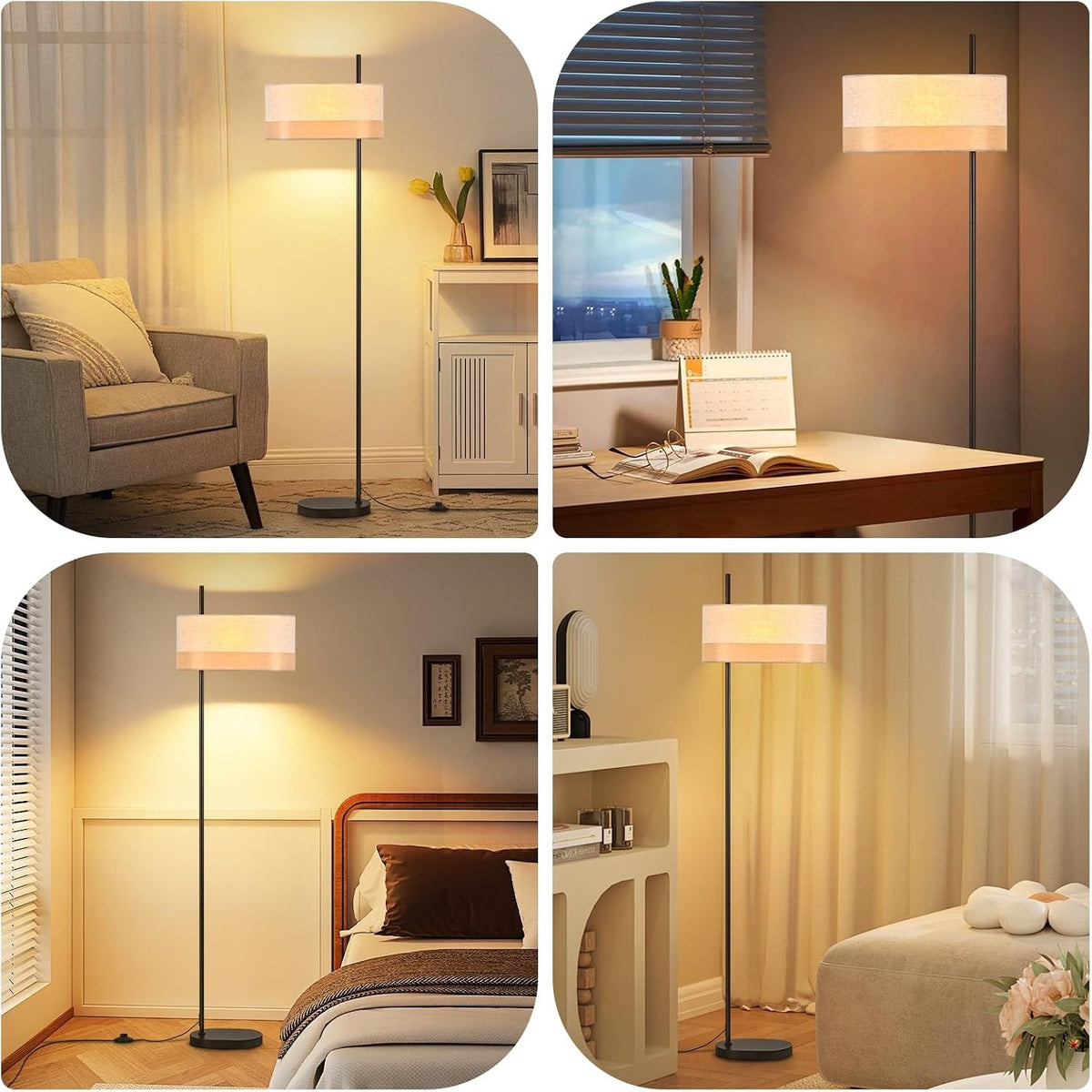 ZMH Stehlampe Vintage Stehleuchte Wohnzimmer Standlampe Stoffschirm