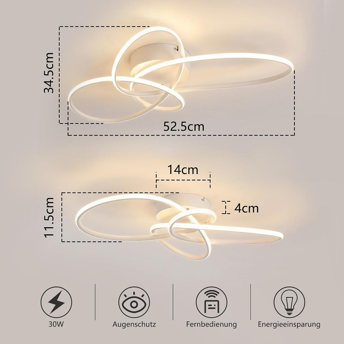 ZMH LED Deckenlampe Wohnzimmer Deckenleuchte 30W Modern Schlafzimmerlampe