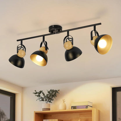 ZMH Deckenstrahler 4/1 Flammig Vintage Schwarz/Weiß E27 Deckenlampe Wohnzimmer