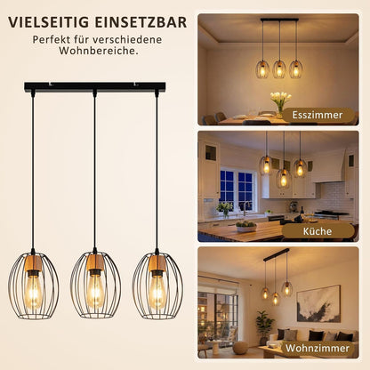 ZMH Hängelampe Vintage Pendelleuchte Esstisch - 3 flammig Esstischlampe
