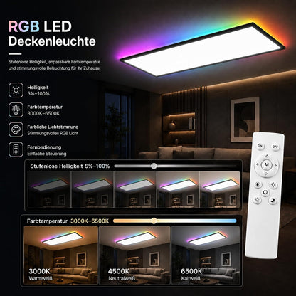 ZMH LED Panel 120x30 Cm Schwarz, LED Deckenleuchte 36 W, Deckenlampe Wohnzimmer