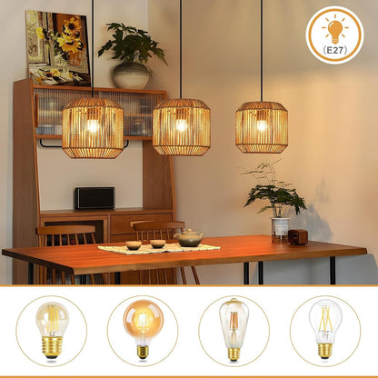 ZMH Pendelleuchte Boho Hängelampe Rattan Lampe Hängend Höhenverstellbar