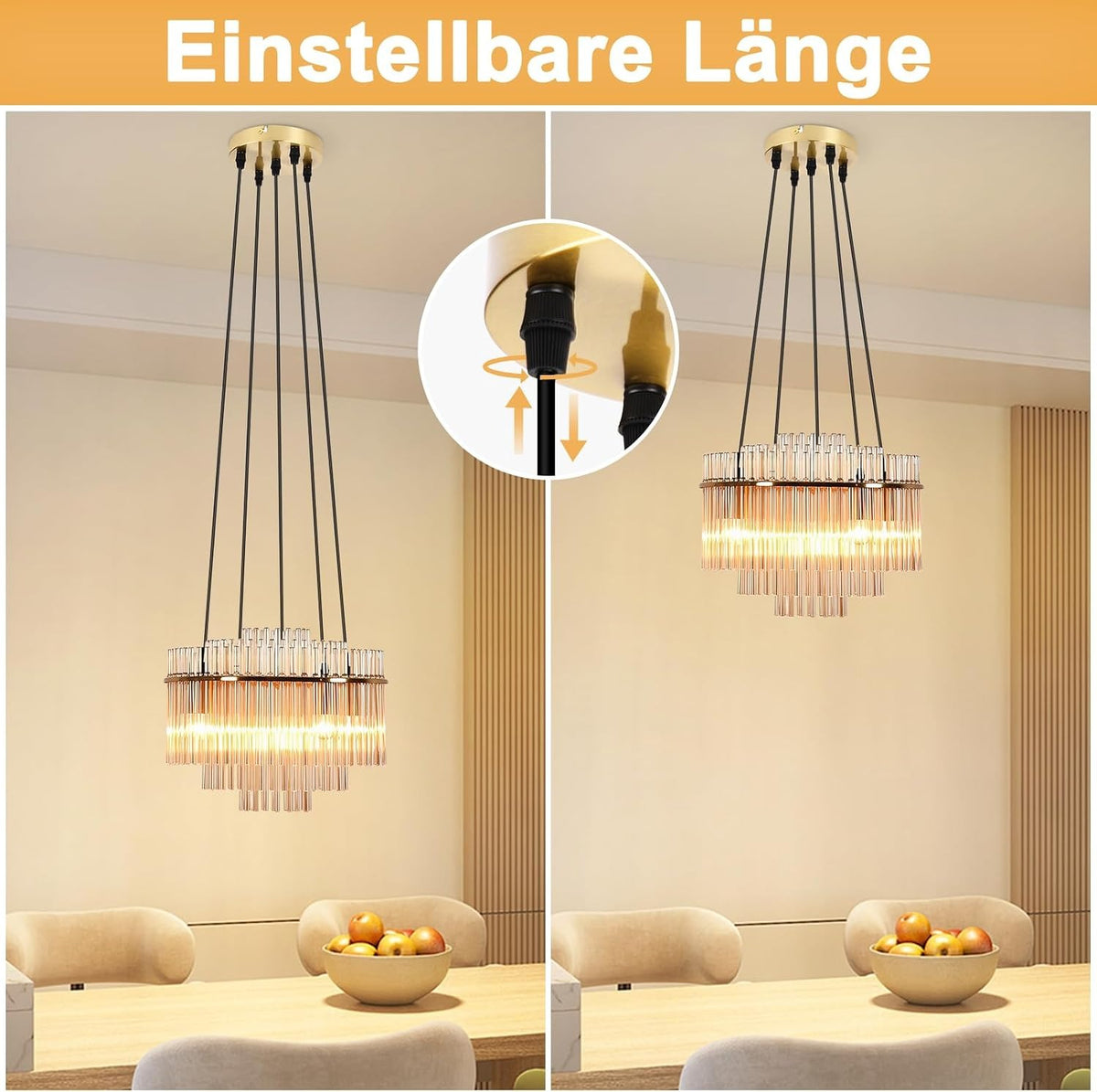 ZMH Pendelleuchte 5 Flammig Hängeleuchte Esstisch Glas Hängelampe