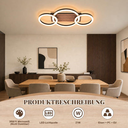 ZMH LED Deckenleuchte Wohnzimmer Deckenlampe 58CM Schwarz Holzoptik