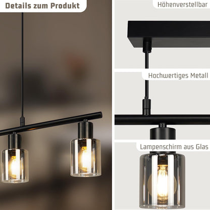 ZMH Hängelampe 4 flammig Pendelleuchte esstisch - Vintage Esstischlampe | hängend Schwarz industrial Hängeleuchte Glas E14 retro Esszimmerlampe Pendellampe für Esszimmer Küche (Ohne Leuchtmittel)