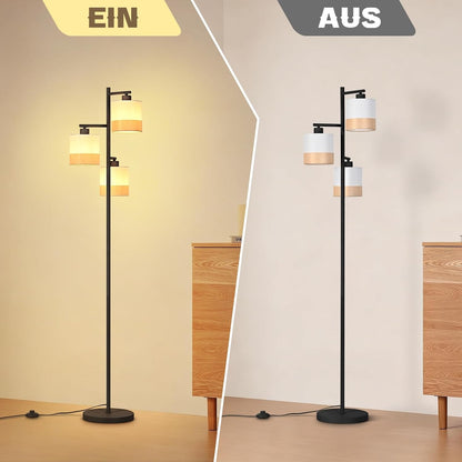 ZMH Stehlampe Wohnzimmer Stehleuchte Vintage Stoff Standlampe 3 Flammig