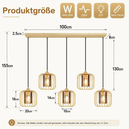 ZMH Pendelleuchte Esstisch Hängeleuchte Rauchgrauglas Vintage 100CM