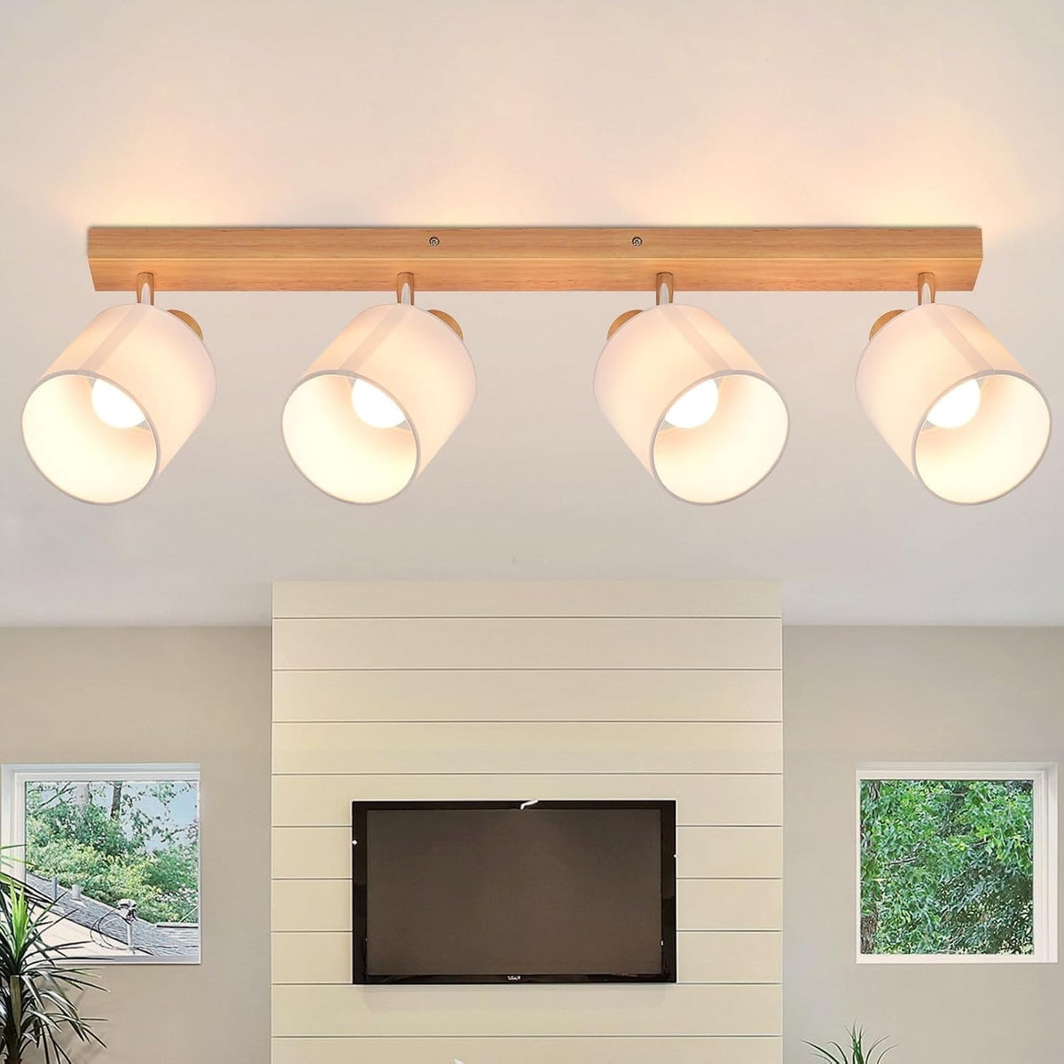 ZMH Deckenstrahler 4-1 Flammig Deckenlampe Wohnzimmer Holz E14