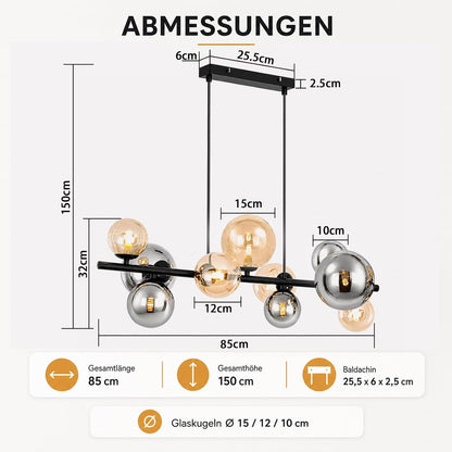 ZMH Pendelleuchte Esstisch Hängelampe Glas Esszimmerlampe 10 Flammig