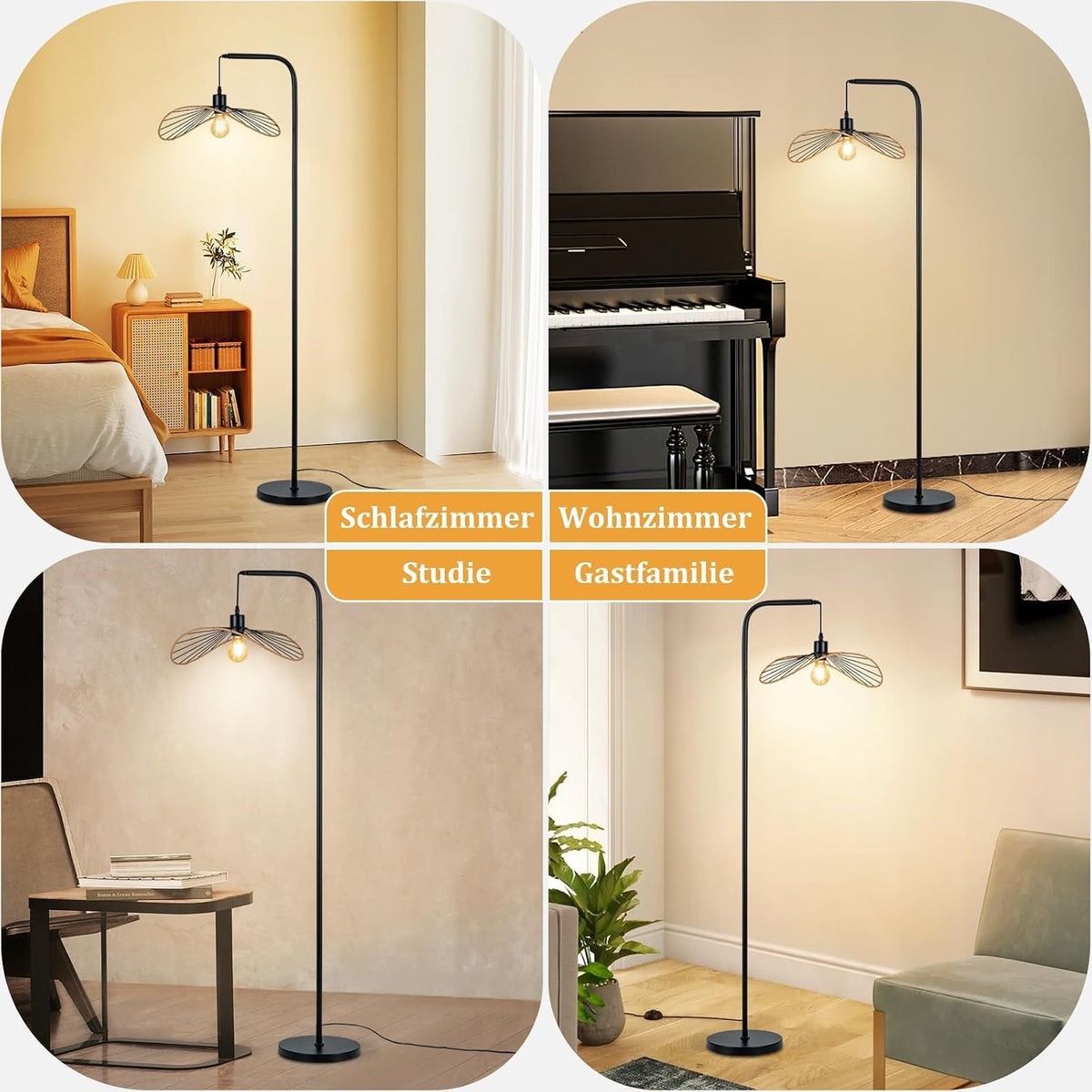 ZMH Stehlampe Schwarz Leselampe Wohnzimmer Standleuchte