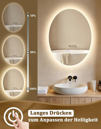 ZMH Oval Badspiegel Mit Beleuchtung,60x80 cm LED Bad Wand Spiegel Ovale