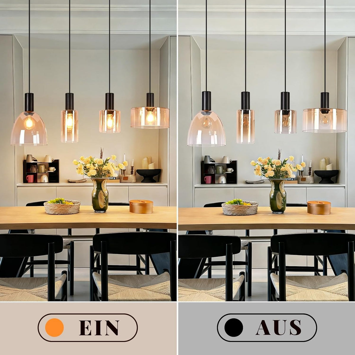 ZMH Pendellampe Esstisch Hängelampe 4 Flammig Glas Hängeleuchte