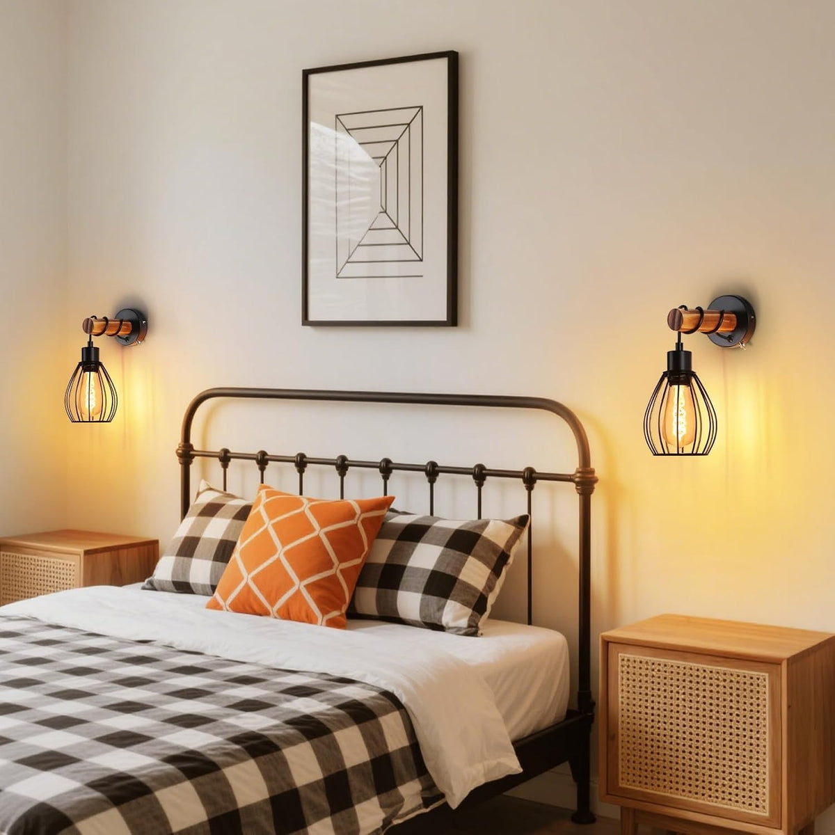 ZMH Wandleuchte mit Schalter Wandlampe Vintage: Holz Wandbeleuchtung Schwarz E27 industrial Wandstrahler aus Metall Retro Bettlampe für Wohnzimmer Schlafzimmer Flur Restaurant - Ohne Leuchtmittel