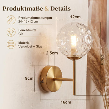 ZMH Wandleuchte Innen Wohnzimmer Wandlampe Flurlampe Gold G9 Metall