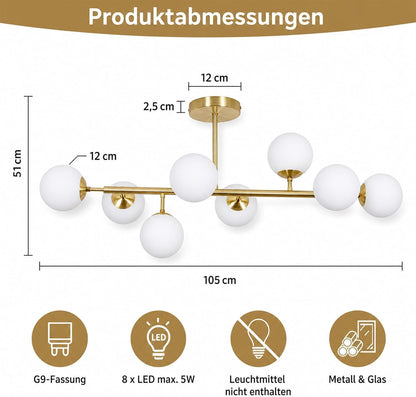 ZMH Deckenlampe 8 Flammig Wohnzimmer Deckenleuchte Schlafzimmer Modern G9