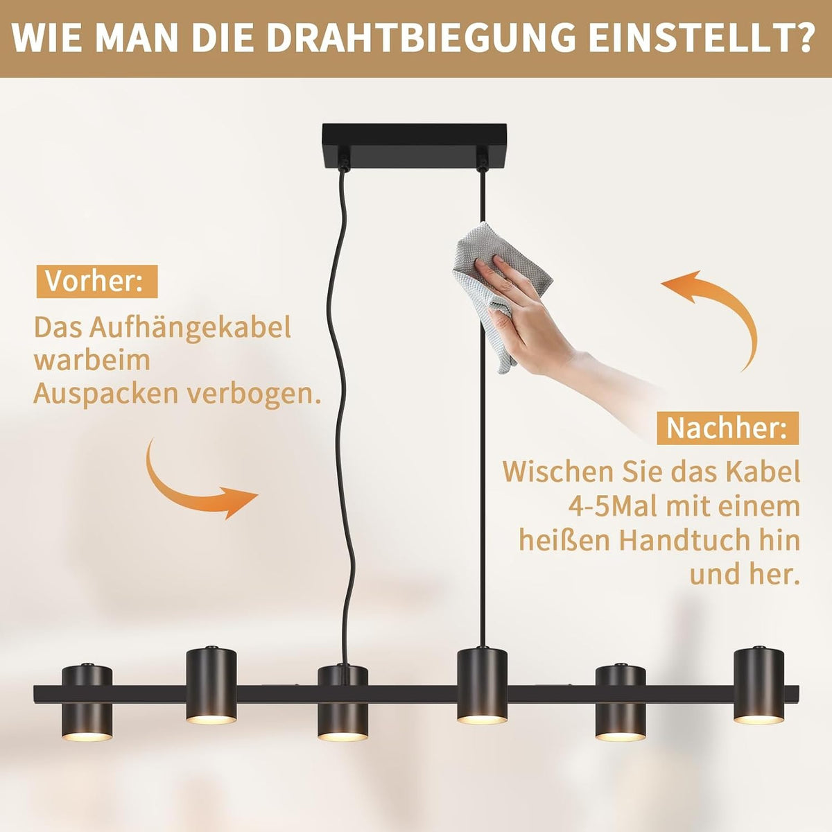 ZMH Pendelleuchte Esstisch Hängelampe Schwarz - 6 Flammig Hängend