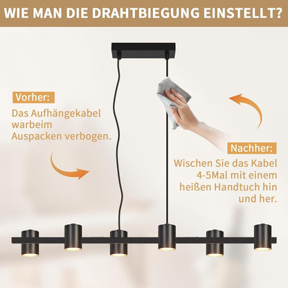 ZMH Pendelleuchte Esstisch Hängelampe Schwarz - 6 Flammig Hängend