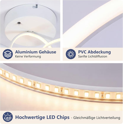 ZMH LED Deckenlampe Schlafzimmer Deckenleuchte 24W Modern Küchenlampe Weiß