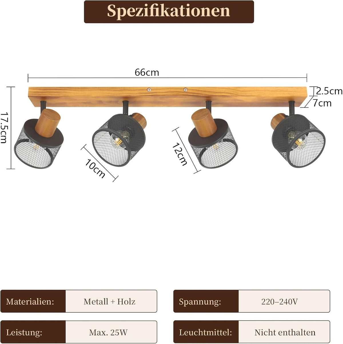 ZMH Deckenstrahler 4-1 Flammig Deckenlampe Vintage Spots Deckenleuchte Küche