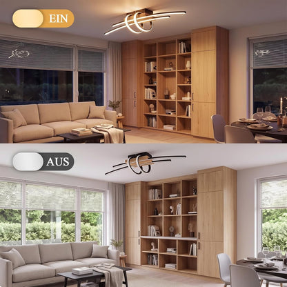ZMH LED Deckenlampe Wohnzimmer Holz Deckenleuchte Schwarz Wohnzimmerlampe