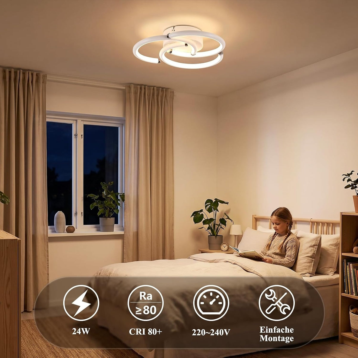 ZMH Deckenlampe Küche LED Deckenleuchte 24W 3000K Schlafzimmerlampe