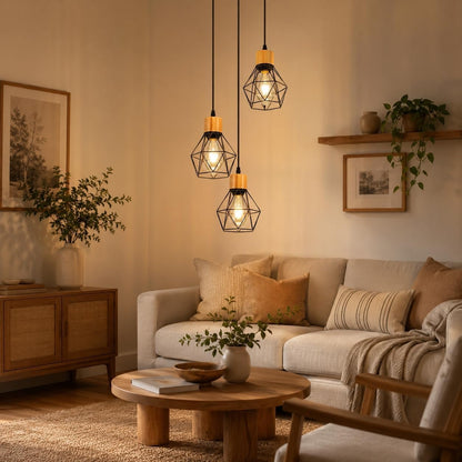 ZMH Pendelleuchte Esstisch Hängelampe Vintage - 3 Flammig Hängend Holz