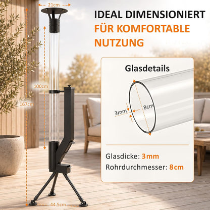 ZMH Pellet Terrassenheizer Outdoor Feuerrohr mit Glasrohr 167CM