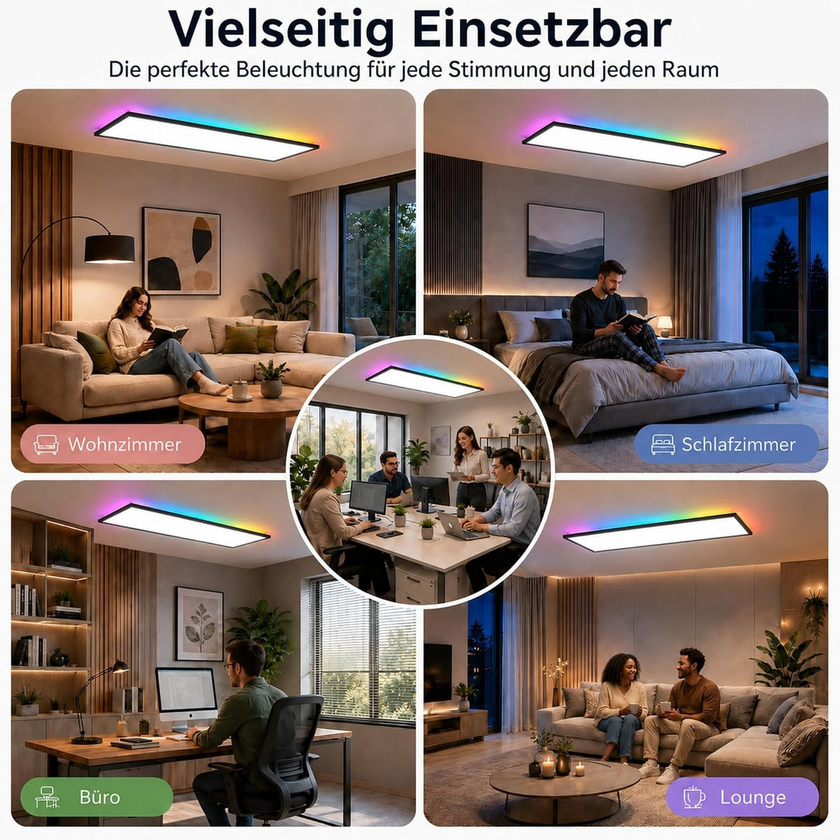 ZMH LED Panel 120x30 Cm Schwarz, LED Deckenleuchte 36 W, Deckenlampe Wohnzimmer