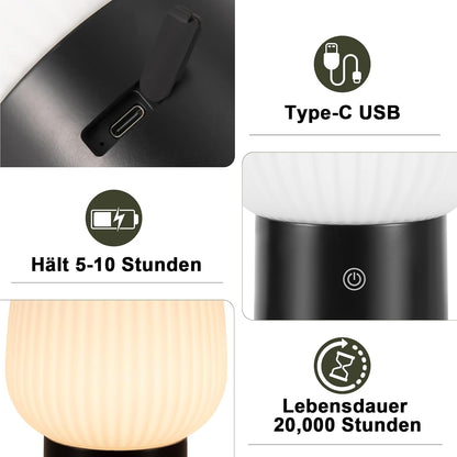 ZMH Nachttischlampe LED Tischlampe Akku - Tischleuchte Kabellos Aufladbar