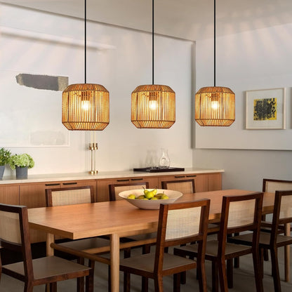 ZMH Pendelleuchte Boho Hängelampe Rattan Lampe Hängend Höhenverstellbar