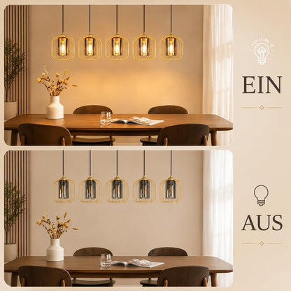 ZMH Pendelleuchte Esstisch Hängeleuchte Rauchgrauglas Vintage 100CM