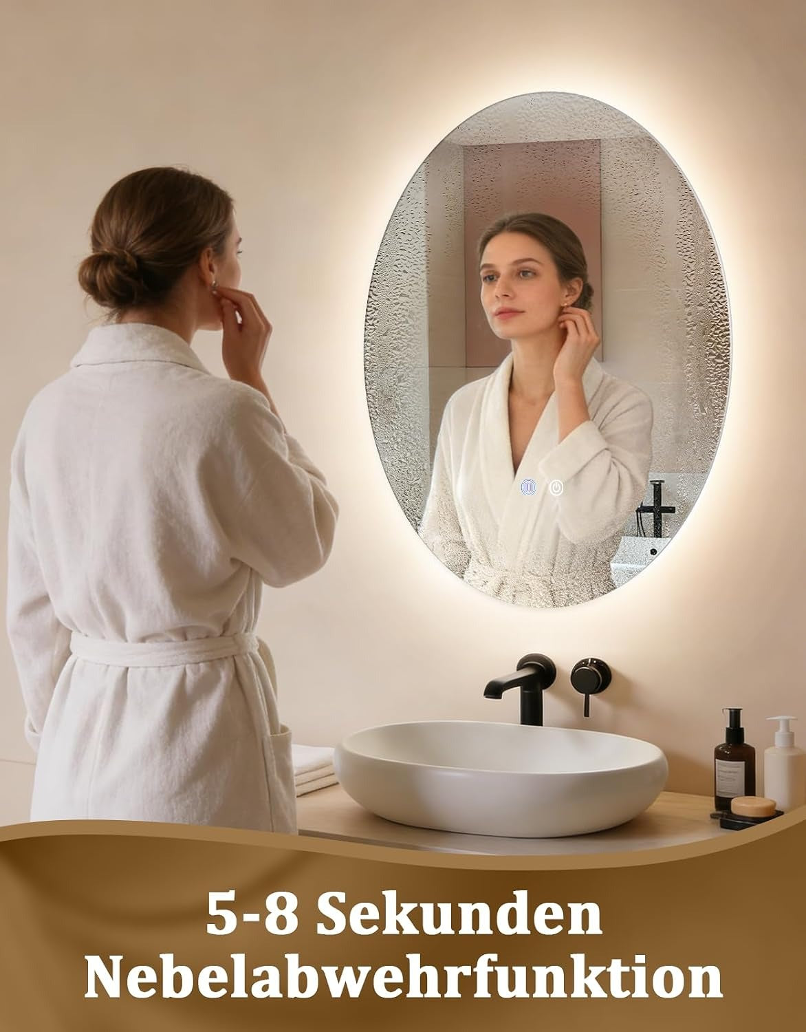 ZMH Oval Badspiegel Mit Beleuchtung,60x80 cm LED Bad Wand Spiegel Ovale